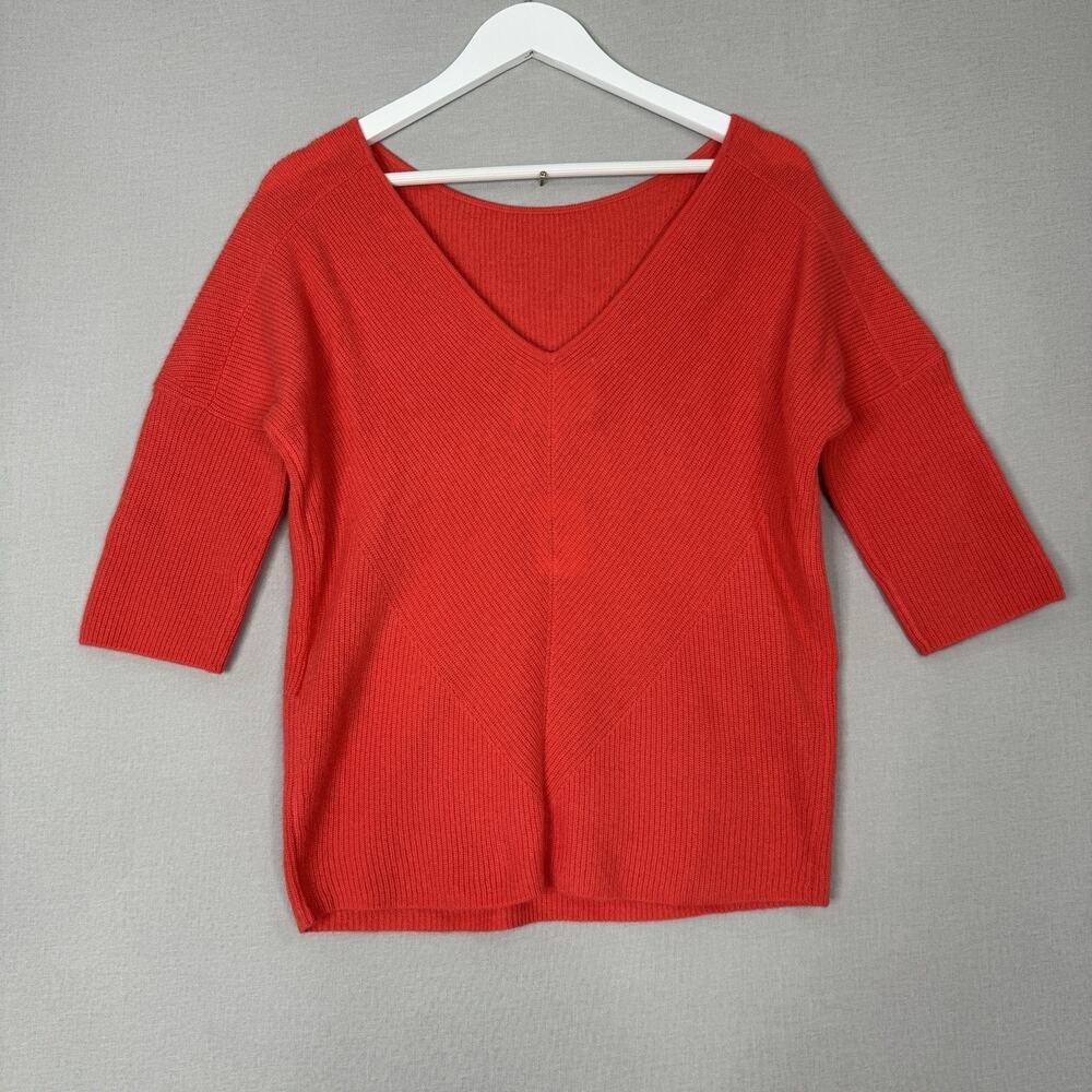 Maje Womens Sweater 0 Coral Pink 100% Cashmere Madone Ribbed Low V Back Cozy - Picture 8 of 14